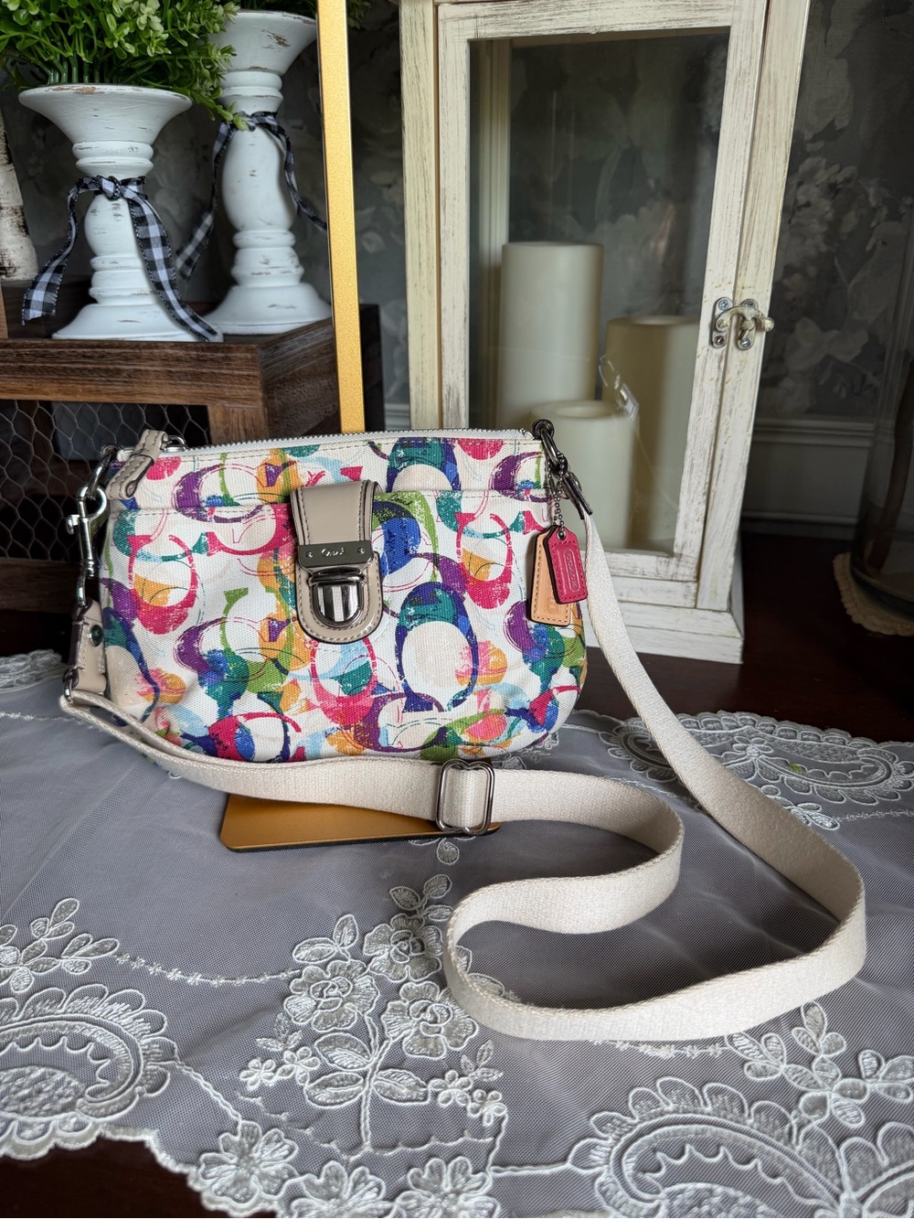 Y2K COACH Multicolor Signature Graffiti Print Canvas Crossbody Bag Purse